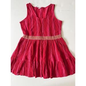 Cotton On Dress Womens XL Red Stripe Mini Sleeveless Tiered Embroidered Crinkle